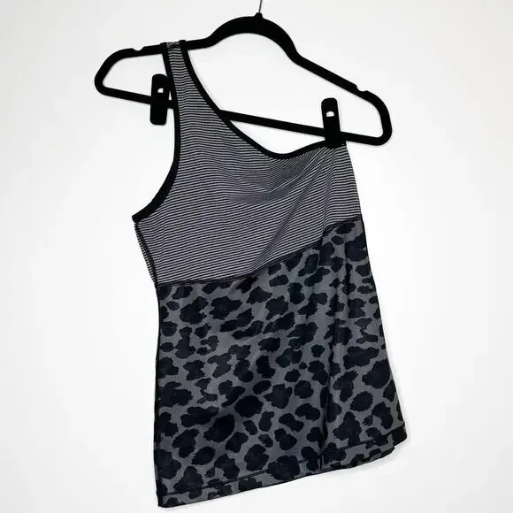 Lululemon One Shoulder Animal Print Striped Tank Women's Gray Black Size 6? - Picture 2 of 4